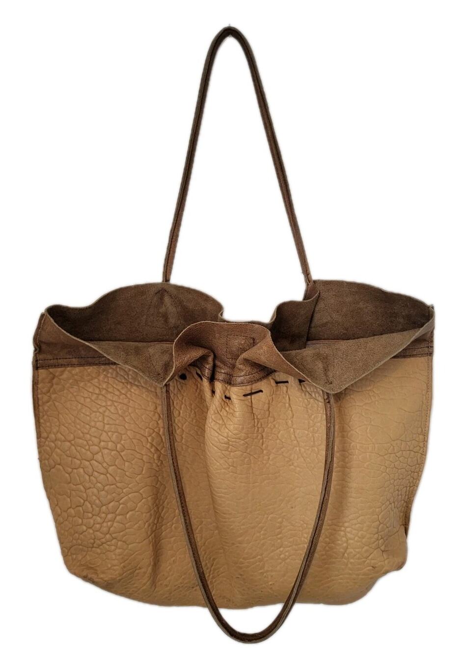 b. may Tan/Brown Buffalo Leather Women’s Tote Shoulder Bag, w/ Inner Pocket